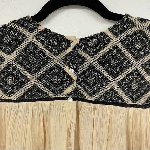 Zara Black & Cream Boho Embroidered Blouse Sleeveless Womens XS Beachy Casual - Picture 6 of 8